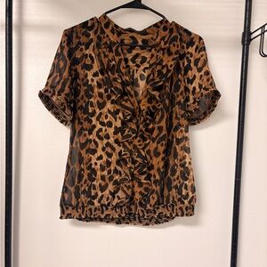 The Limited Women's Brown Leopard Ruffle Blouse Size Medium